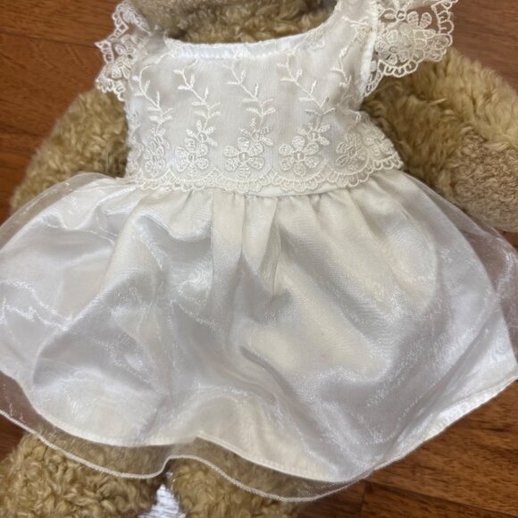 Build-A-Bear Workshop Teddy Bear Plush w/ White Wedding Lace Dress 16” Bow Back - Picture 14 of 14